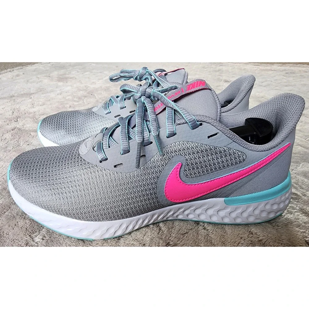 Nike Revolution 5 Womens Running Shoes Grey Pink Aqua Size 8.5